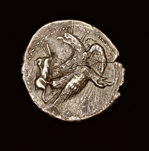 Seltene antike griechische Münze, Silber-Tetradrachme, Agrigentum, Adler mit Hase, 411 v. Chr. (Foto) von Unbekannter Künstler