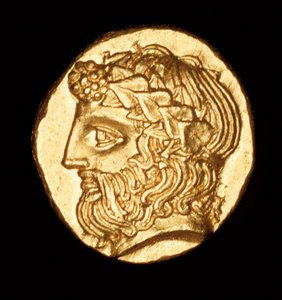 Seltene antike griechische Münze, Gold, Thasos Hemidrachm, Dionysos Gott des Weins um 380 v. Chr. (Foto)