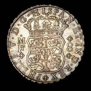 Seltene Silbermünze, Spanisch-Amerika König Ferdinand VI, 8 Reale, gekröntes Schild mit spanischen Wappen 1740 (Foto) von Unbekannter Künstler