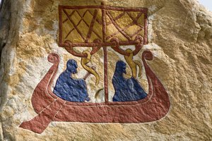 Registrierung und Darstellung eines Drakkars (Wikingerschiff) Wikinger Rune. Wikingermuseum, Bork am Ringkøbing Fjord, Dänemark von Unbekannter Künstler