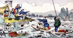 Rettung mit einem kleinen Boot während Überschwemmungen im Süden Frankreichs