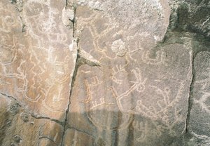 Felszeichnungen im Hunza-Tal, nahe dem archäologischen Gebiet Karimabad, Pakistan
