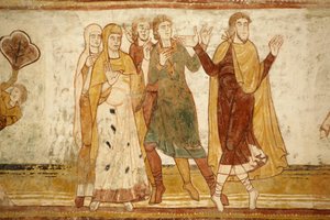 Abteikirche Saint-Savin-sur-Gartempe, Gewölbemalerei im Kirchenschiff: Abraham trennt sich von seinem Neffen Lot (Gen 13, 8-9), Saint-Savin, Frankreich von Unbekannt