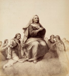 Heilige Anna betrachtet zufrieden ihre Tochter. Illustration von Canto XXXII in Paradiso der Göttlichen Komödie von Dante Alighieri. Werk von Francesco Scaramuzza, gewidmet der Gemeinde Florenz. von Unbekannter Künstler