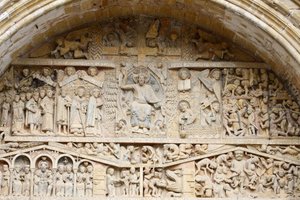 Tympanon der Abteikirche Sainte Foy: Christus in Herrlichkeit & Jüngstes Gericht, Conques, Frankreich