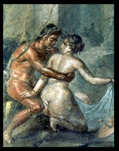 Satyr und Mänade, Detail aus einem Wandgemälde in Pompeji von Unbekannter Künstler