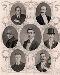 Sieben der acht Mitglieder der Schiffsband auf der Titanic