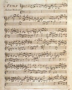 Notenseite für Fuge in Stücken für das Cembalo von Domenico Scarlatti