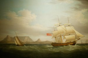 Schiff vor Kapstadt in Südafrika. Gemälde. Nationalmuseum für Kultur, Pretoria, Südafrika von Unbekannter Künstler