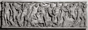 Seite eines Sarkophags, der die Arbeiten des Herkules darstellt, römisch, 2. Jahrhundert (Marmor) von Unbekannt