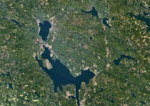 Siljan-Meteoritenkrater, Schweden, Satellitenbild in Echtfarben von Unbekannter Künstler