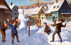 Schneemann und spielende Kinder, ca. 1910