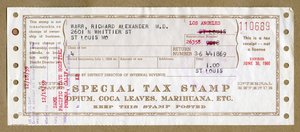 Sondersteuerstempel für medizinisches Opium, Kokablätter und Marihuana von Unbekannt