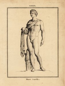 Statue des römischen Kaisers Marcus Aurelius, nackt mit Kugel und Zepter