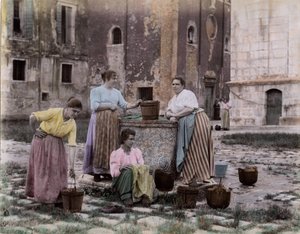 Straßenszene auf dem Campo San Pietro im Stadtteil Castello, Frauen treffen sich am Brunnen, Venedig. 19. Jahrhundert von Unbekannt