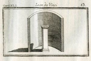 Studien zu den Hintergründen, Schatten und Lichtern. „Es ist notwendig, die beleuchteten Teile in dunklen Feldern und die dunklen Teile in hellen Feldern zu haben, wie es in der Figur gezeigt wird.“ Stich aus „Traktat der Malerei“ von Leonardo da Vinci (Le von Unbekannt