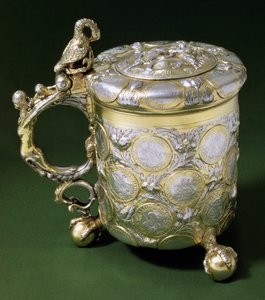 Krug oder Munzhumpen, besetzt mit sächsischen 