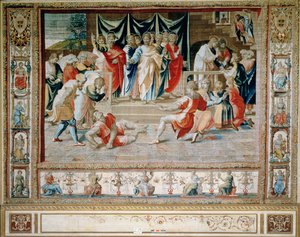 Der Tod von Anianus aus den Brüsseler Wandteppichen, Repliken der Vatikan-Serie der Apostelgeschichte von Raphael