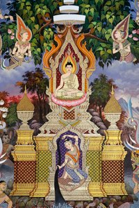 Das Leben des Buddha, Wandfresko, Wat Maniratanaram Kloster, Phnom Penh, 2022 (Foto) von Unbekannter Künstler