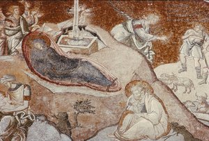 Die Geburt Christi, aus dem Chora-Kloster, Byzantinisch, 14. Jahrhundert (Mosaik) von Unbekannt