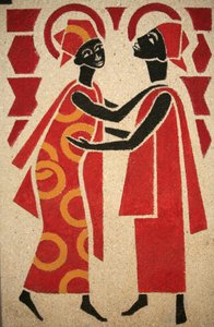 Die Heimsuchung. Das Fresko in der Keur Moussa Abteikirche wurde 1963 von Dom Georges Saget entworfen und gemalt, Keur Moussa, Senegal von Unbekannt