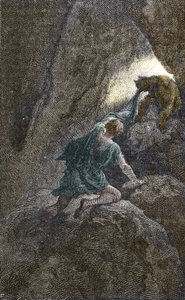 Die Flucht des Aristomenes aus der Höhle, in der er gefangen war von Unbekannter Künstler