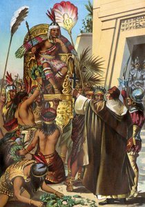 Der Missionar Pater Vicente de Valverde sprach 1532 König Inka Atahualpa an von Unbekannter Künstler