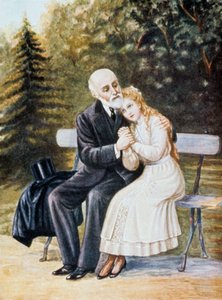 Therese von Lisieux bittet ihren Vater Louis Martin, ins Kloster einzutreten, Illustration