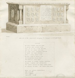 Grab in Biddulph Kirche - "William Bowyer": Sepiazeichnung, 1837