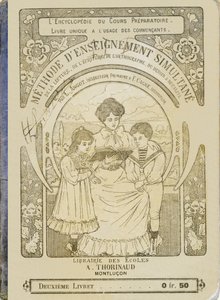Eine Mutter liest ihren Kindern vor - Umschlag - Methode des gleichzeitigen Unterrichts in Lesen, Schreiben, Rechtschreibung, Zeichnen und Rechnen von L. Angot, Grundschulinspektor, Offizier der öffentlichen Bildung und F. Cagne, öffentlicher Lehrer