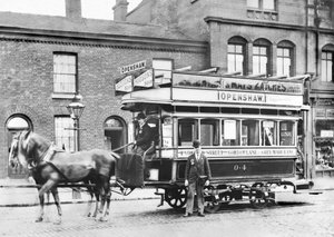 Vereinigtes Königreich: Offene Pferdestraßenbahn in Manchester, ca. 1890 von Unbekannt