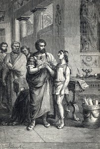 Valentinian II. wird von Gratian als römischer Kaiser anerkannt (375). 1888 (Gravur)