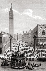 Venedig - Markusplatz mit Kathedrale und Gondeln