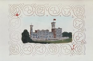 Viktorianisches Papierdeckchen mit Blick auf Osborne House (Aquarell auf Papier) von Unbekannt