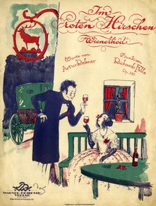Wiener Romanze - frühes 19. Jahrhundert, Paar trinkt Rotwein und stößt im 