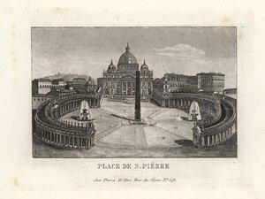 Ansicht des Petersplatzes, Piazza di S. Pietro, mit Petersdom und antikem ägyptischen Obelisken