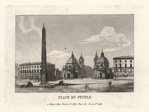 Ansicht der Piazza del Popolo mit einem ägyptischen Obelisken von Ramses II aus Heliopolis, Rom