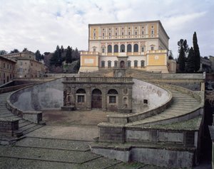 Ansicht der Fassade, des Vorhofs und der Treppe, entworfen von Jacopo Vignola (1507-73) und seinen Nachfolgern für Kardinal Alessandro Farnese (1546-92) 1557-83