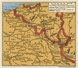 Karte des Ersten Weltkriegs: Position der Armeen am 22. August 1914 von Unbekannter Künstler