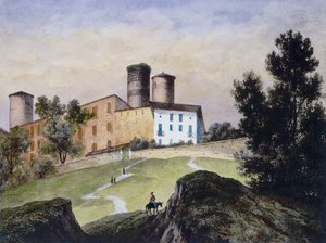 Aquarelldruck von Francesco Gonin mit dem Schloss von Castiglione Falletto, wo es aufbewahrt wird