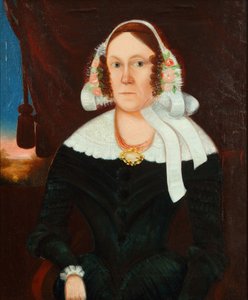 Frau mit Blumenhaube