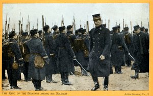 Erster Weltkrieg: Albert I. von Belgien mit seinen Truppen (Postkarte) von Unbekannter Künstler