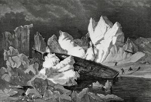 Wrack der Hansa, zerquetscht vom Eis, Oktober 1869, Arktischer Ozean, Zweite Deutsche Nordpolar-Expedition