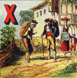 X: Xeres. Stadt in Spanien, bekannt für ihren Wein - Gravur aus Alphabet geographique. Guerin-Muller et Cie, Verleger, Paris von Unbekannt