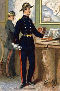 Y: Polytechnische Schule. Gravur in "Militäralphabet". Initialen des Illustrators: A. D. Unbekannter Verlag. Chromolithographien Ende des 19. Jahrhunderts.