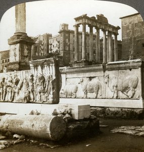 Basreliefs von Trajan und Säule des Phokas im Forum, Rom, Italien
