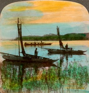 Fischerboote bei Sonnenuntergang in der Nähe von Yokohama, Japan, 1904