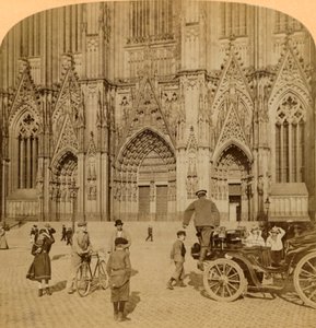 Hauptportal und reich verzierte Fassade, Kathedrale, Köln, Deutschland, 1902 von Underwood and Underwood
