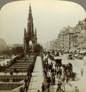 Princes Street und das Scott-Denkmal, Edinburgh, Schottland, ca. späte 19. Jahrhundert von Underwood and Underwood