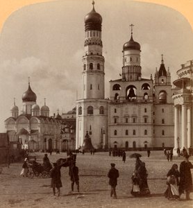 Turm von Iwan dem Großen und Kathedrale des Erzengels Michael, Kreml, Moskau, Russland, 1898 von Underwood and Underwood